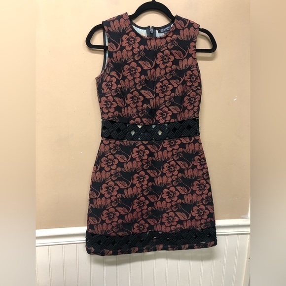 Topshop Floral Tapestry Carpet Dress Cutout Midsection Size 4 - Picture 1 of 9